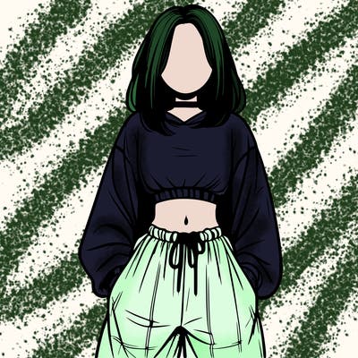 realistic girl faceless with baggy pants and a crop top