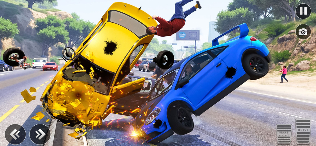 Beam Drive 3d Car Crash Sim - A high speed car collision in Beam Drive 3D simulator featuring realistic destruction and debris.