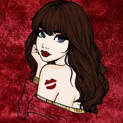 realistic girl with bangs looking over her shoulder