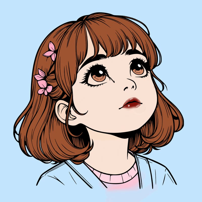 realistic girl looking up