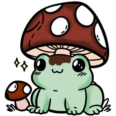 a cute frog with a mushroom hat