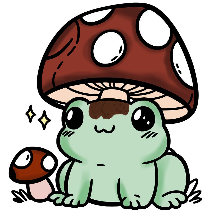a cute frog with a mushroom hat