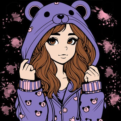realistic girl in a animal pjs hoodie