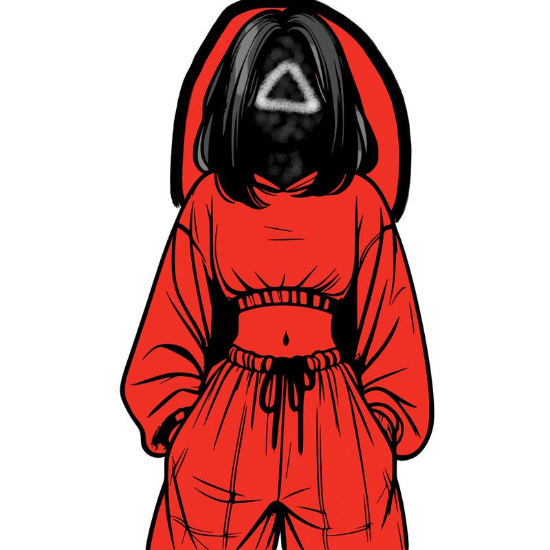 realistic girl faceless with baggy pants and a crop top