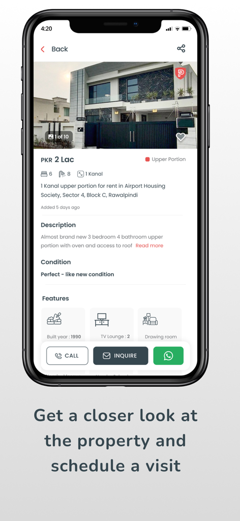 Graana: Real Estate Portal - Detalles de la lista de propiedades de la aplicación Graana para una casa en Rawalpindi