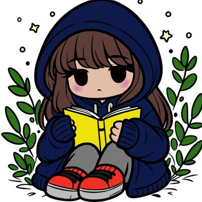 girl in oversized hoodie reading a book