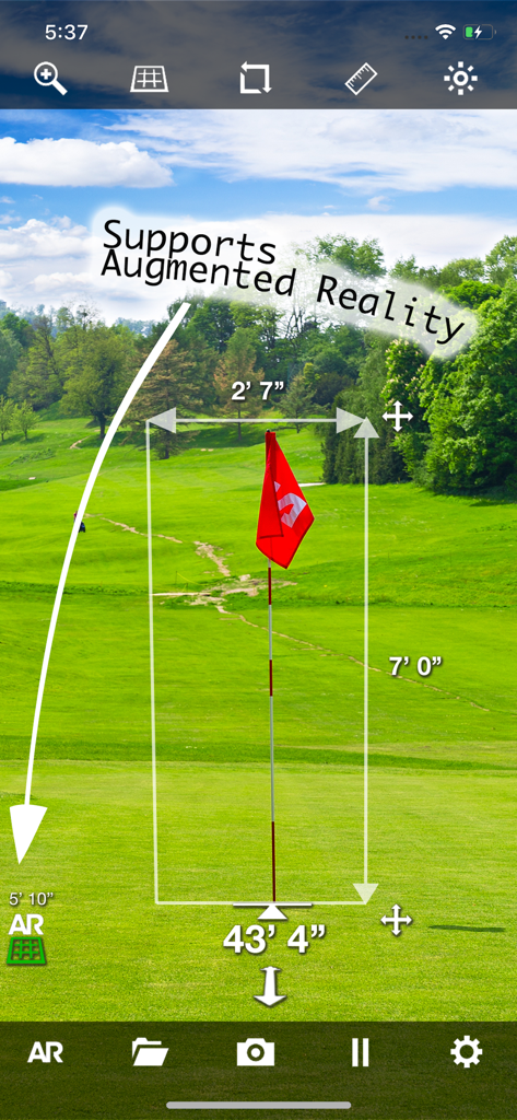 App EasyMeasure usando Realidad Aumentada para medir la altura y distancia a un hoyo de golf en un green