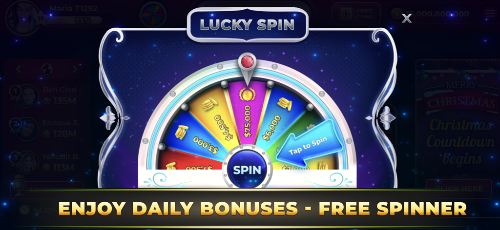 Lucky spin wheel showing daily rewards and coin bonuses in Backgammon King Online Games