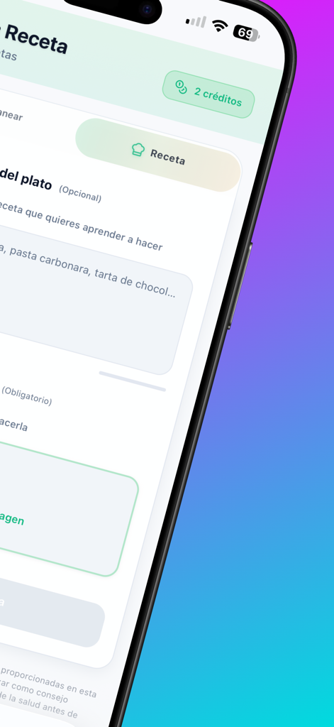 ScanCal - Interface of the ScanCal app showing the AI recipe generation feature where users can enter dish names to get recipes.