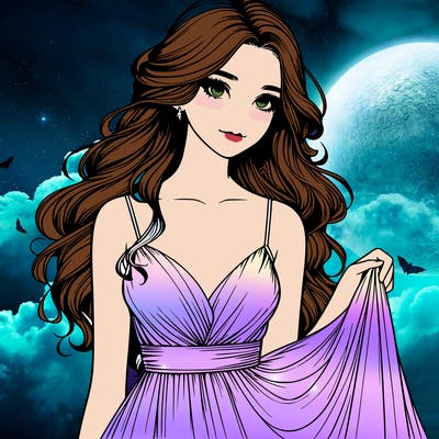 realistic girl in flowy silky prom dress