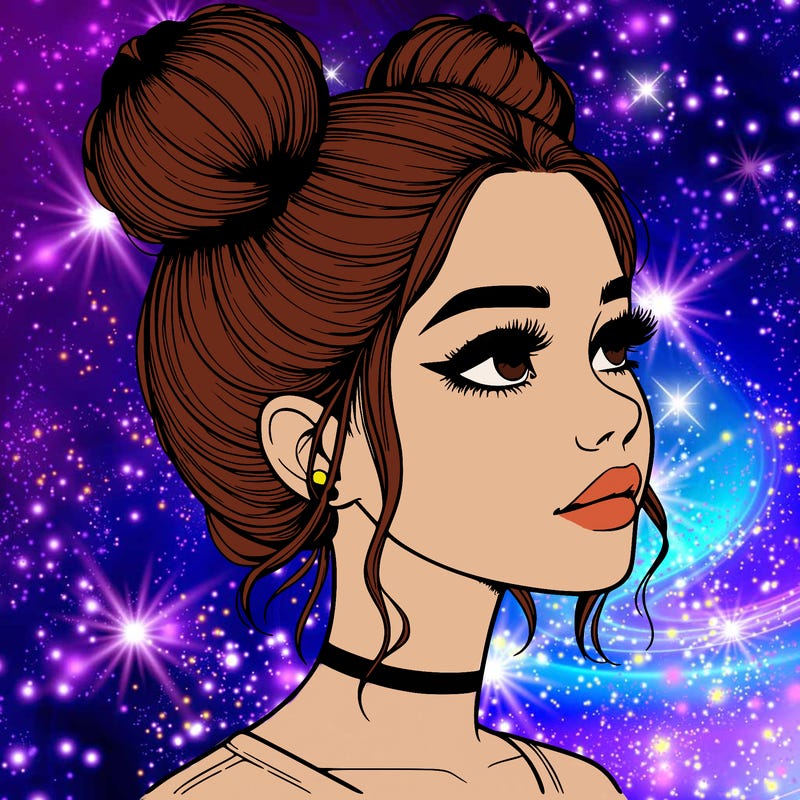 realistic girl with buns on the top of her head