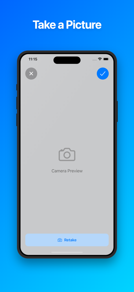 Una pantalla móvil de la aplicación Klikk que muestra la interfaz para tomar una foto de un folleto de evento