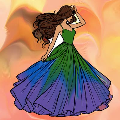 realistic woman with dress flowing in the wind