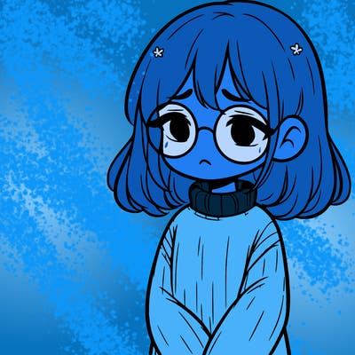 sad girl with glasses in a sweater