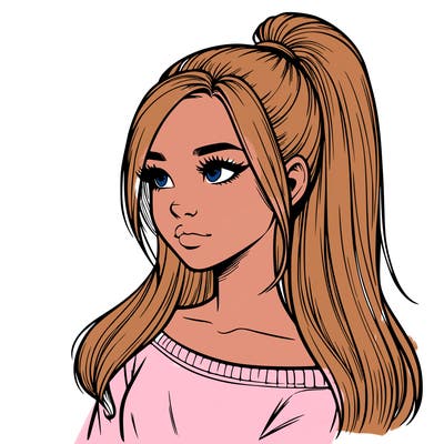 realistic girl with a high ponytail