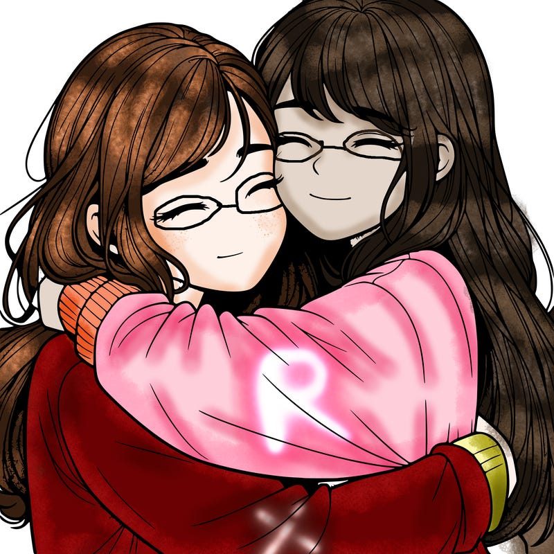 realistic two girls hugging