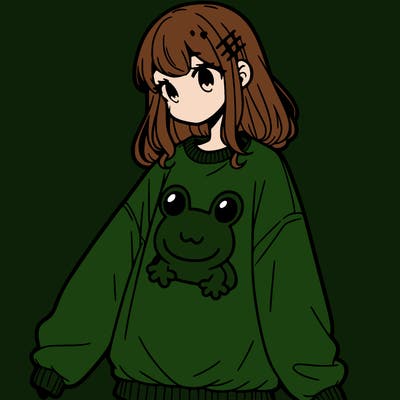 girl wearing frogging sweatshirt