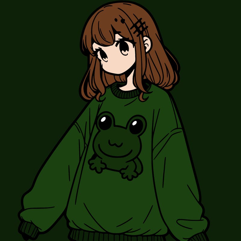 girl wearing frogging sweatshirt