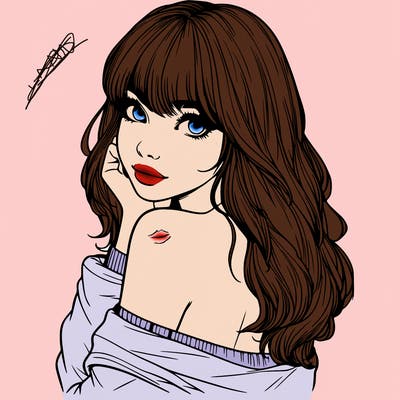 realistic girl with bangs looking over her shoulder