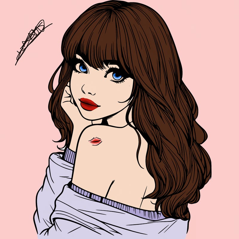 realistic girl with bangs looking over her shoulder