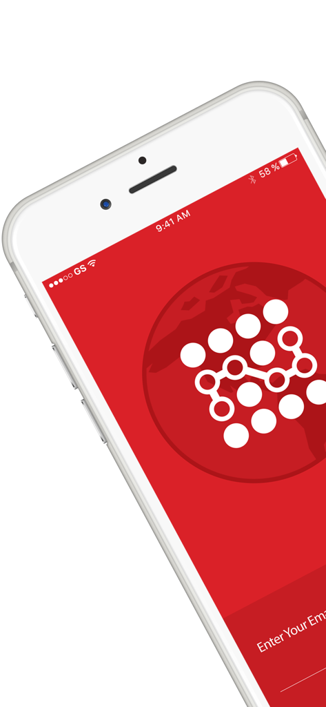 VPNZ mobile app splash screen on an iPhone showing a red background with a white network globe logo