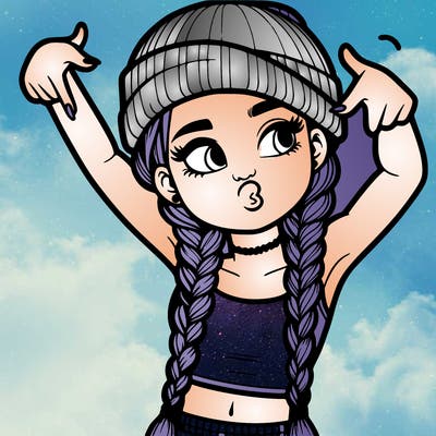 realistic teenage girl with braids and a beanie and crop top doing 🫶🏼