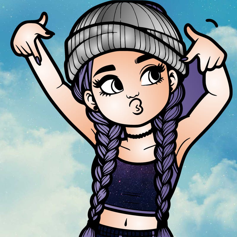 realistic teenage girl with braids and a beanie and crop top doing 🫶🏼