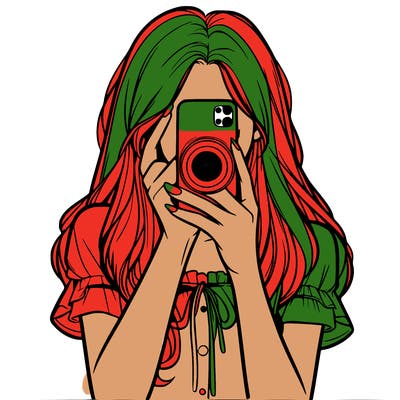 a realistic girl holding her phone taking pictures