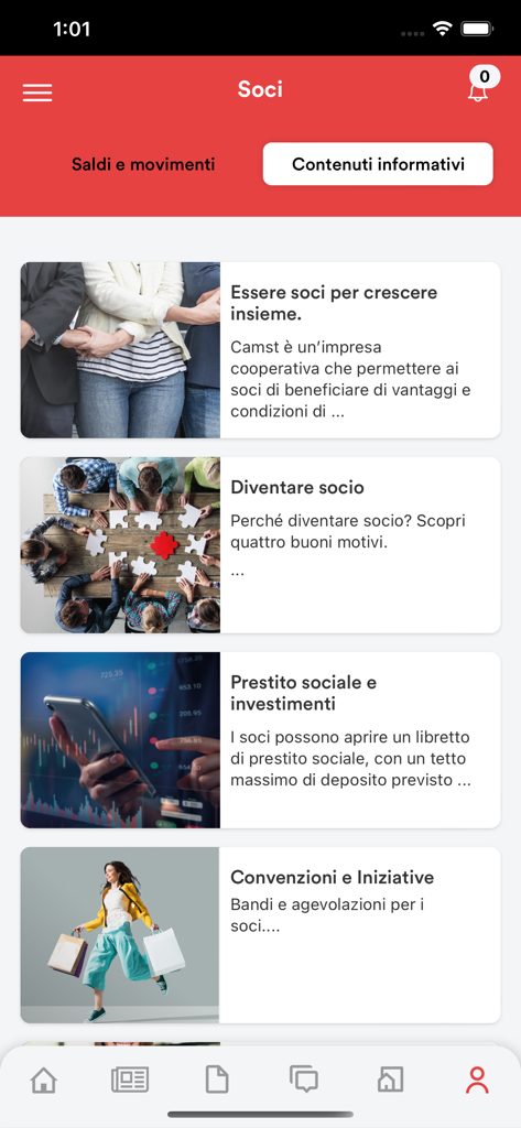 Camst People - Camst People app information page for cooperative members featuring articles on membership benefits and social loans