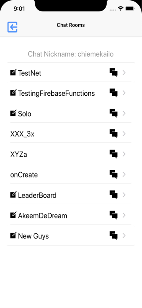 Hymn Book - Community chat rooms list within the Hymn Book app