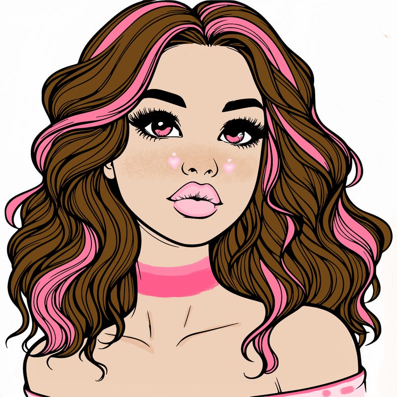 realistic girl with wavy hair and lips