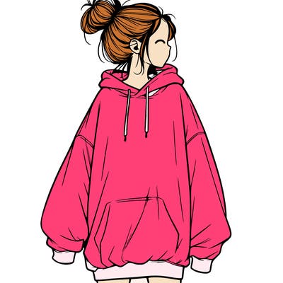 realistic girl with a oversized sweatshirt on and a bun