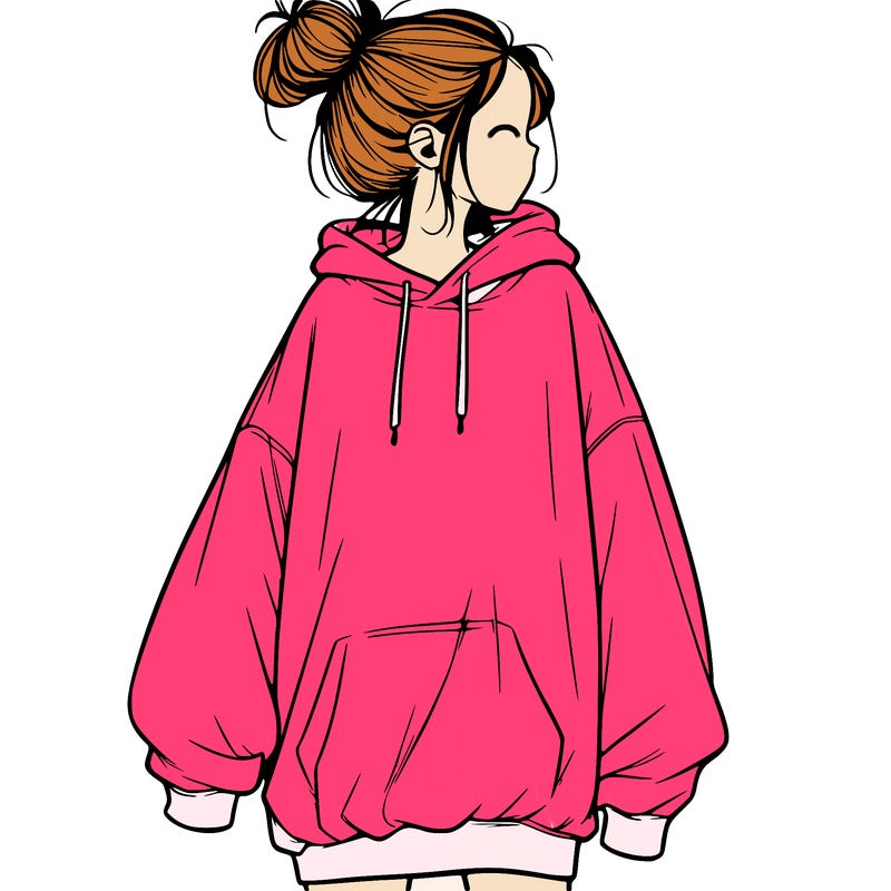 realistic girl with a oversized sweatshirt on and a bun