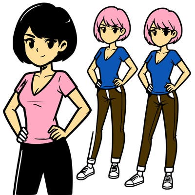 a short-haired woman in a v-neck t-shirt and jeans standing with her hands on her hips