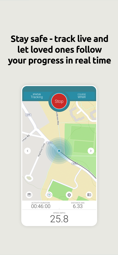 Map My Tracks: run tracker - Interface do aplicativo Map My Tracks mostrando rastreamento GPS ao vivo e estatísticas de corrida em tempo real em um mapa