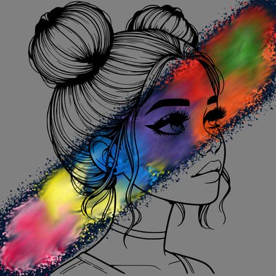 realistic girl with buns on the top of her head