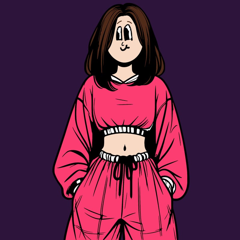 realistic girl faceless with baggy pants and a crop top