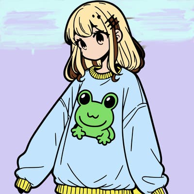 girl wearing frogging sweatshirt