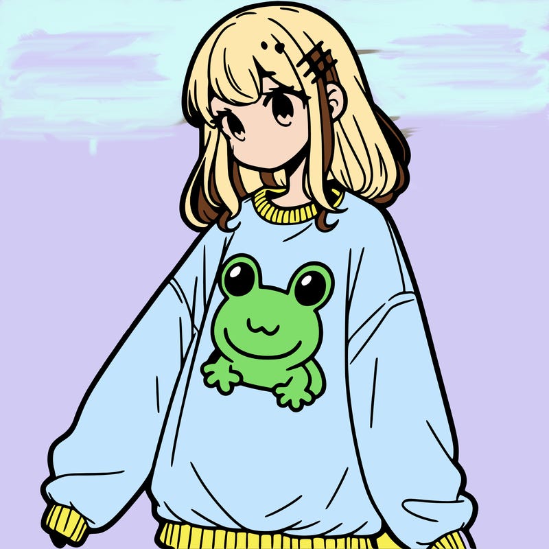 girl wearing frogging sweatshirt