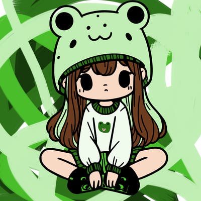 a girl wearing a frog hat and some frog socks