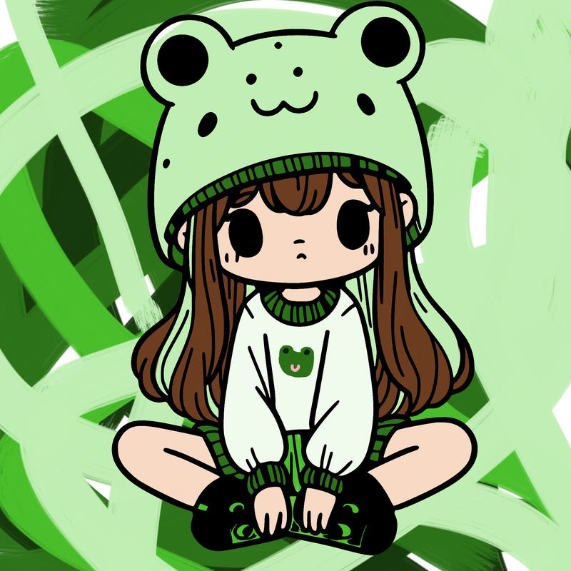 a girl wearing a frog hat and some frog socks