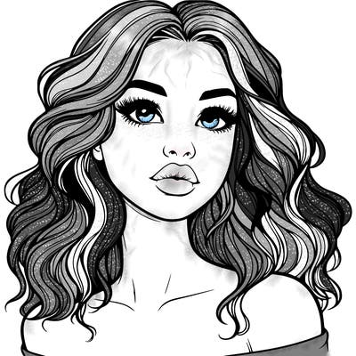 realistic girl with wavy hair and lips
