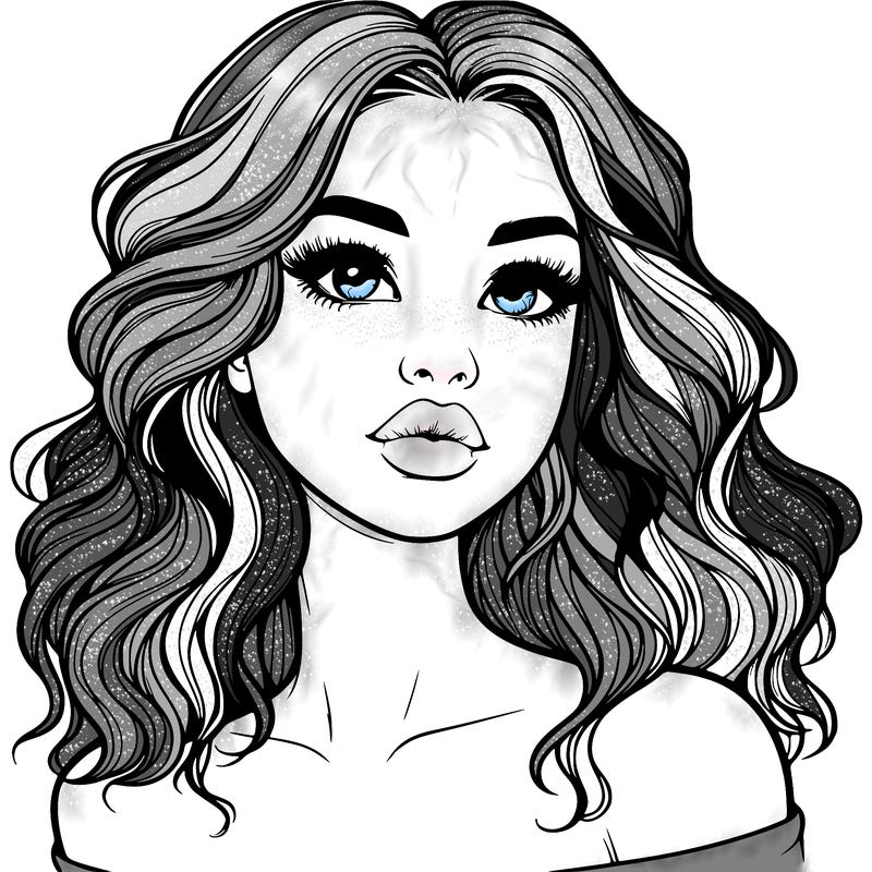 realistic girl with wavy hair and lips