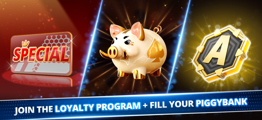 Poker Royale: Holdem, Omaha - Promotion of the loyalty program and piggy bank features in Poker Royale