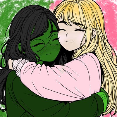 realistic two girls hugging