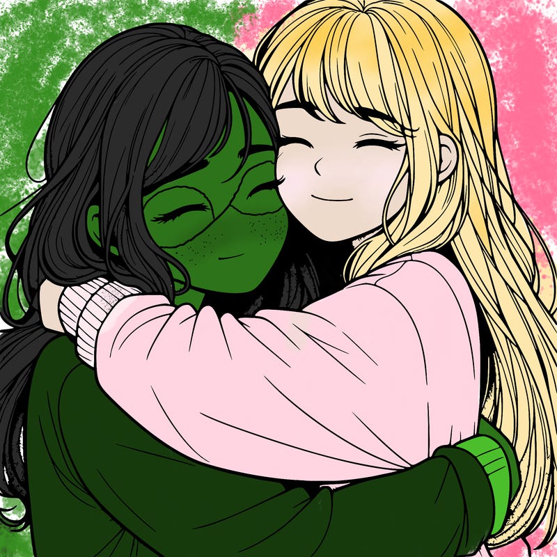 realistic two girls hugging
