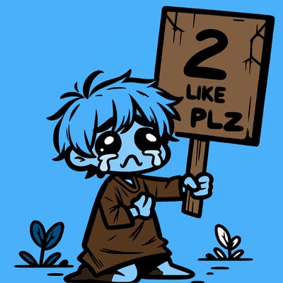 small poor toddler crying with sign that says 2 like plz