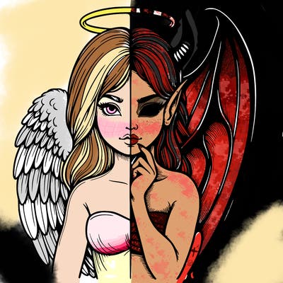 realistic angel half demon