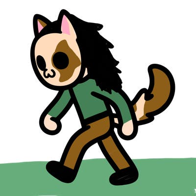 human walking on all fours with a tail and animal mask