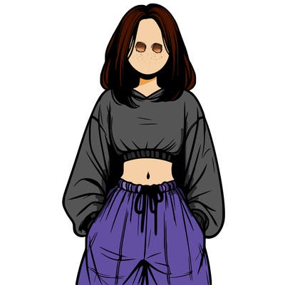 realistic girl faceless with baggy pants and a crop top